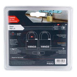 Timco Padlock Brass 40mm 2 Pack